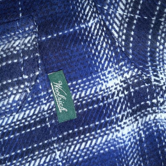 Woolrich Blanket Shirt Jacket Size L Blue Plaid Flannel Cotton Shacket Pockets - Picture 15 of 16